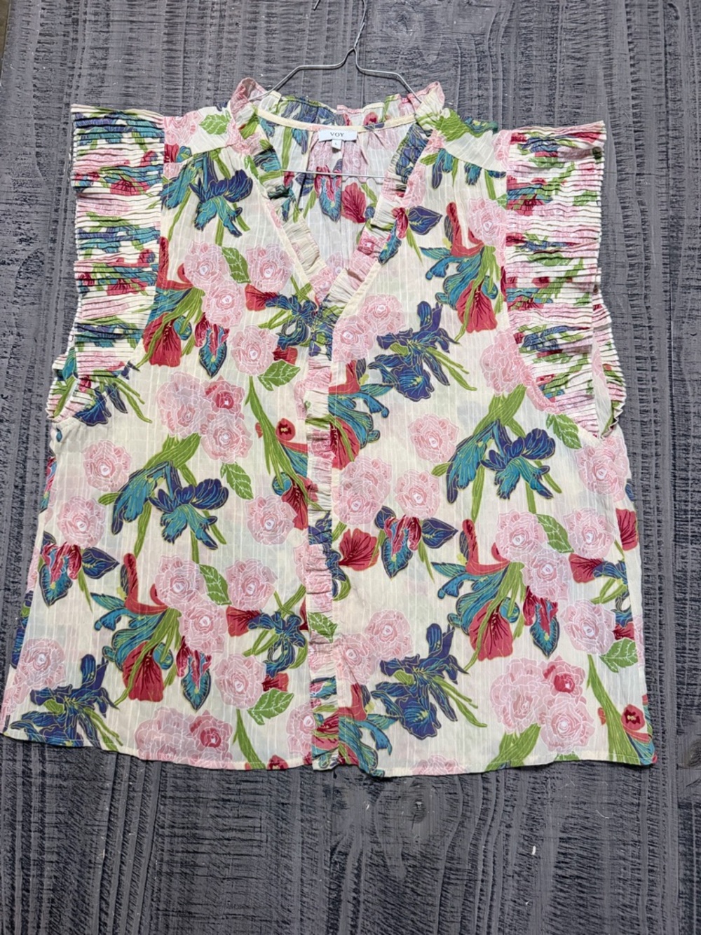 Voy Floral Ruffle-Sleeve Blouse in Multi-Color
